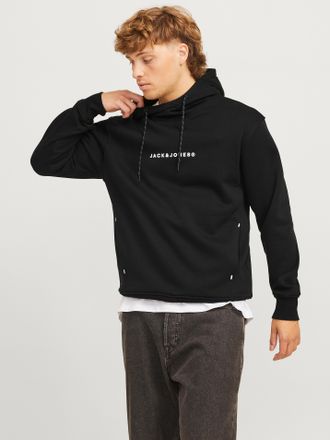 Jack & Jones Kapuzensweatshirt JACK & JONES JJTREE SWEAT HOOD, Herren, Gr. S, schwarz (schwarz print:jack, jones), angeraute Sweatware, Obermaterial: 65% Polyester