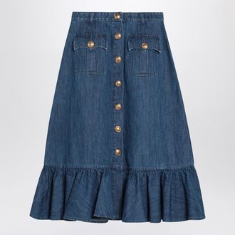 Valentino Blue Denim Midi Skirt