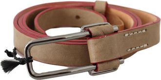 Costume National Womens Beige Leather Silver Logo Buckle Waist Belt