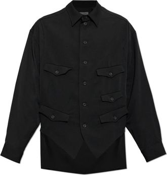 Yohji Yamamoto Wool Gabardine Vest Gelaagde Blouse - Heren - Casual Overhemden - Zwart - M - Wol - Overhemden