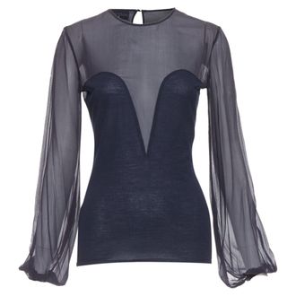 Pucci Emilio Pucci virgin wool silk trim contour sheer billow blouse