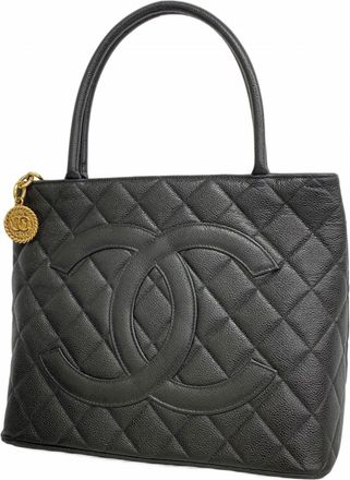 Chanel Black Grained Calfskin Tote Bag (Pre-Owned)