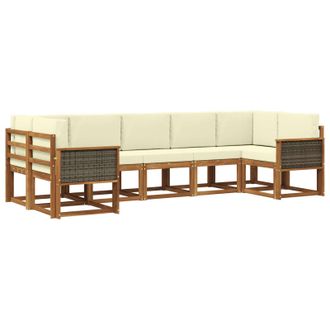 vidaXL Conjunto De Sof&aacute;s De Exterior Con Coj&iacute;n 7 Pcs Natural Y Crema Vidaxl