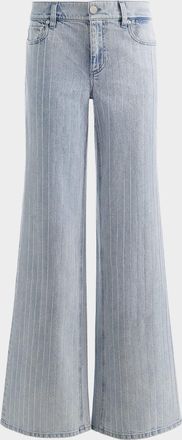 Alice & Olivia Amazing Embellished Pinstriped Wide-Leg Jeans