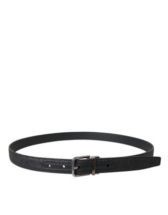 Dolce & Gabbana Womens Black Glittered Leather Silver Buckle Belt