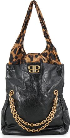 Balenciaga Black Brown Leather Nylon Handbag Shoulder Bag Tote Bag (Pre-Owned)