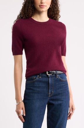 Nordstrom Cashmere Short Sleeve Crewneck Sweater in Burgundy Field at Nordstrom, Size Xx-Small