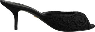 Dolce & Gabbana Slippers met Hak - Dames - Muiltjes - Zwart - 36 1/2 EU - Katoen - Schoenen