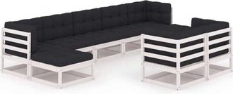 vidaXL Set De Muebles De Jard&iacute;n 9 Pzas Con Cojines Madera Pino Blanco Vidaxl