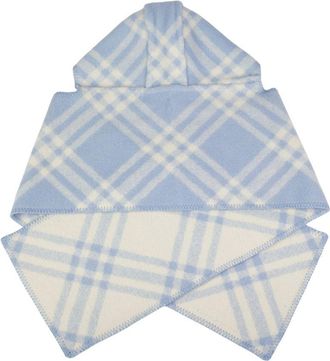 Burberry Womens Mu Tbar Check Hooded Scarf - Burberry Wool Blue Accessories