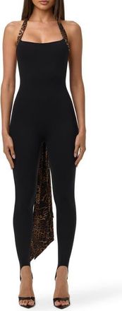 Naked Wardrobe Chiffon Strap Stirrup Jumpsuit in Black at Nordstrom, Size X-Small