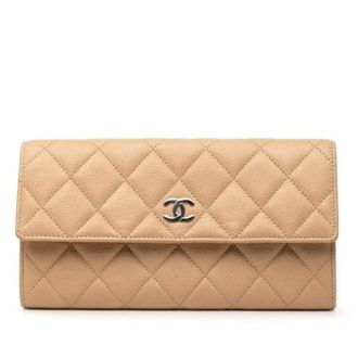 Chanel Pre-owned Long Flap Wallet - Dames - Pre-owned - Beige - Maat: ONE Size Leer