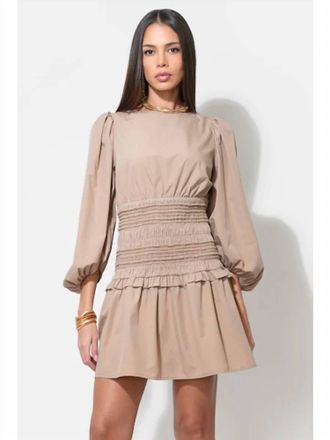 Adelyn Rae Nola 3/4 Sleeve Smocked Mini Dress In Mocha