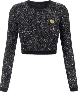 Elisabetta Franchi Stijlvolle Gebreide Top - Dames - Ronde hals truien - Zwart - XL - Truien & Vesten
