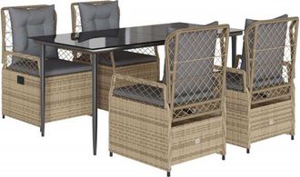 vidaXL Set Comedor De Jard&iacute;n 5 Pzas Con Cojines Rat&aacute;n Sint&eacute;tico Beige Vidaxl