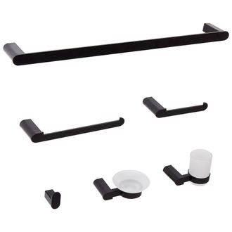 Beliani Beliani - Conjunto De 6 Accesorios De Ba&ntilde;o Minimalista De Aluminio Vaso Y Jabonera De Vidrio Incluidos Negro Paracas