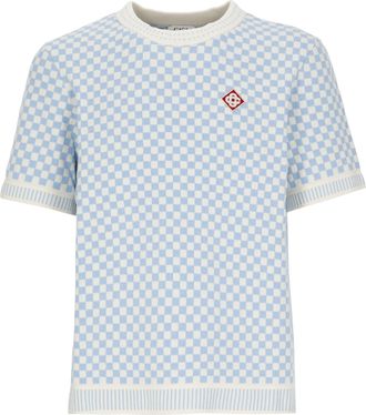 Casablanca White Light Blue Checkered Cotton T-Shirt