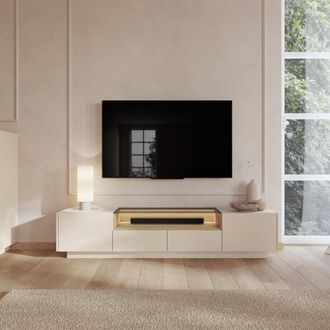 Dmora Mueble Para Tv Kakagano, 2 Cajones, 2 Estantes, 2 Puertas, 203x40x43h Cm Beige