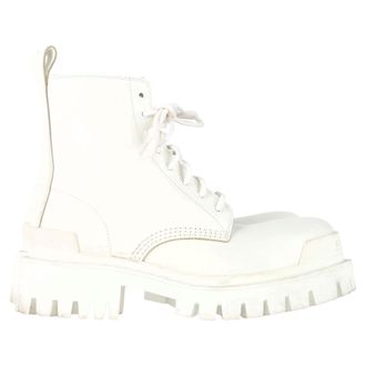 Balenciaga Pre-owned Womens Strike Combat Boots in White Calfskin Leather - Ecru - Size EU 36