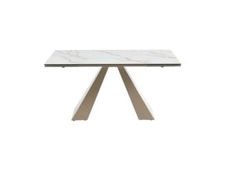 VENTE-UNIQUE.COM Mesa extensible cristal templado beige, blanco