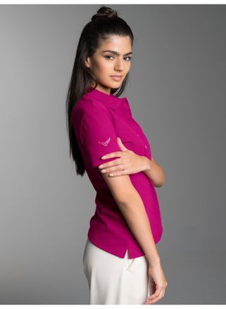 Trigema Poloshirt TRIGEMA TRIGEMA Poloshirt mit Kristallsteinen, Damen, Gr. 3XL, pink (magenta), 94% Baumwolle, 6% Elasthan, Basic, Shirts Poloshirt