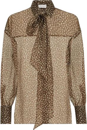 Brunello Cucinelli Dapple Silk Organza Shirt With Neck Tie
