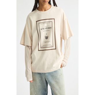 Acne Studios Edra Book Cover Oversize Layered Graphic T-Shirt in Warm Beige at Nordstrom, Size X-Small