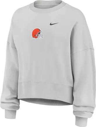 Nike Cleveland Browns Primetime Phoenix Nike Womens NFL Oversized Pullover Crew in Grey | 01D70BB9I-CSV