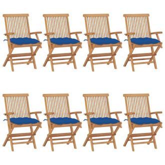 vidaXL Sillas De Jard&iacute;n 8 Uds Madera Maciza De Teca Con Cojines Azules Vidaxl