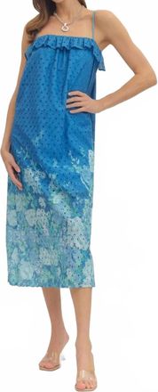 Entro Ruffled Overlay Floral Spaghetti Midi Dress In Blue