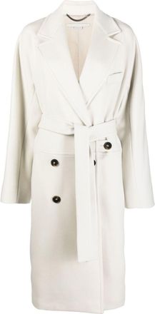 Stella McCartney wool double-breasted tied-waist coat - women - Cotton/Viscose/Wool - 36 - Grey