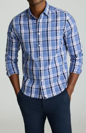 UNTUCKit Bosca Plaid Wrinkle Free Cotton Button-Up Shirt in Blue at Nordstrom, Size Large
