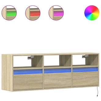 Berkfield Home TV Wall Cabinet with LED Lights Sonoma Oak 130x31x45 cm in Light Brown | Size: 130 x 31 x 45 cm