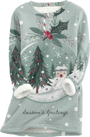 Generic Ladies Winter Warm Sweatshirt Thick Fleece Tops Christmas Featured Womens Lambswool Composite Fleece Crew Neck Long Sleeve Sweatshirt | A Warm Choice 