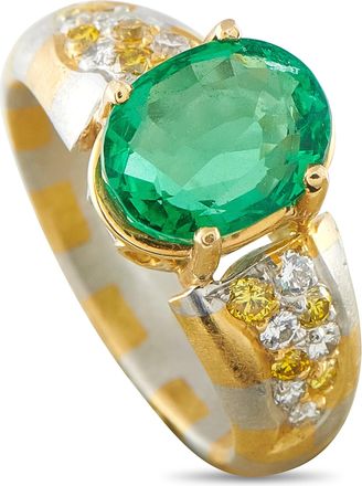 Luxury Bazaar 18K Yellow and White Gold 0.30ct Diamond and Emerald Ring MF18-051326