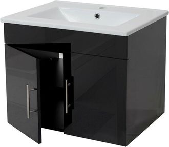 Hhg [nunca Usado] Lavabo + Mueble Bajo Lavabo Hhg-235, Lavabo Lavabo, Certificado Mvg, Alto Brillo 60cm, Negro