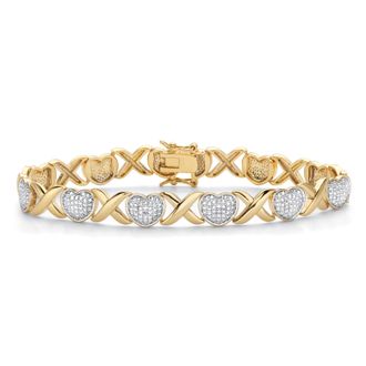 Palm Beach Jewelry Diamond Accent 18k Gold-Plated Two-Tone Hearts and Kisses Bracelet 7.5