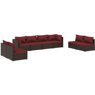 vidaXL Set Sof&aacute;s De Jard&iacute;n 8 Piezas Y Cojines Rat&aacute;n Sint&eacute;tico Marr&oacute;n Vidaxl