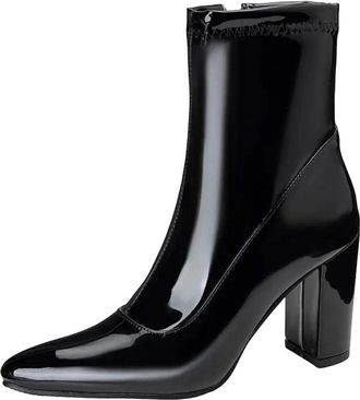 Generic Womens Classic Ankle Boots Pointed Toe Super High Block Heel With Side Zipper And Glitter Finish For Parties