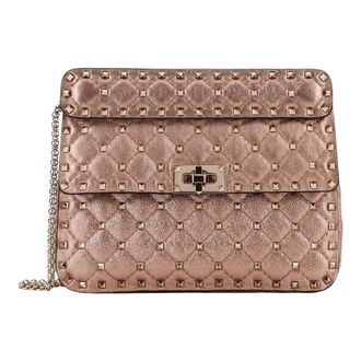 Valentino Tassen, Dames, Beige, ONE Size, Leer, Rockstud Spike Schoudertas