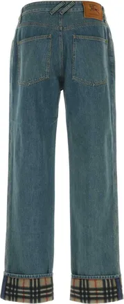 Burberry Mens Check-Cuff Denim Jeans Blue Cotton