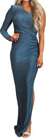 Maniju Side Surprise Shimmer Maxi Dress In Teal Blue