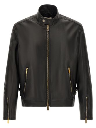 Versace Black Lamb Leather Leather Mens Jacket