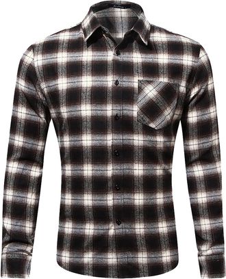 Generic Mens Plaid Flannel Shirts with Pocket Long Sleeve Regular Fit Lightweight Button Down Checkered Buffalo Plaid Shirt Soft Comfy Cotton Casual Lapel Col