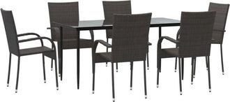 vidaXL 7 Piece Garden Dining Set Brown Poly Rattan Vidaxl