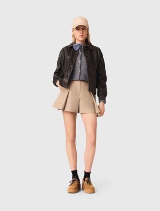 Maje Cropped Leather Jacket - Brown - Maje