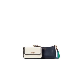 Kate Spade New York Morgan Racing Stripe Canvas Double Up Crossbody Womens Handbags Blazer Blue, Leather