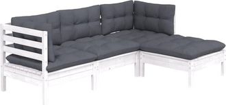 vidaXL Vidaxl - Muebles De Jard&iacute;n 4 Pzas Con Cojines Blanco Madera De Pino