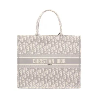 Dior Gray White Canvas Handbag Tote Bag (Pre-Owned)