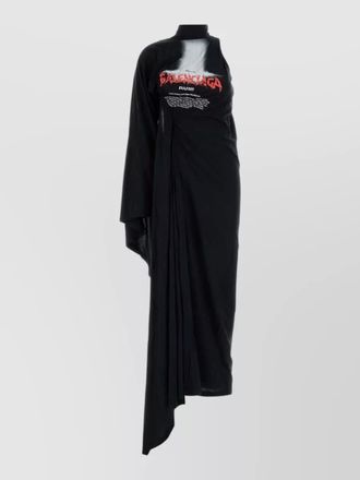 Balenciaga cotton dress one shoulder graphic print midi